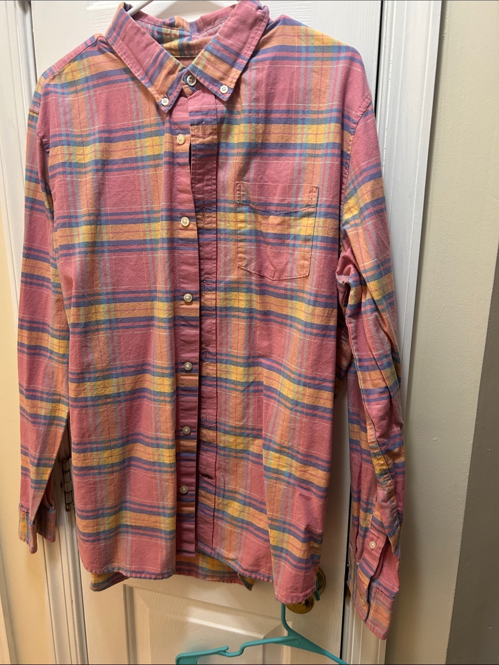 GAP Pink and Yellow Plaid Button-Down Shirt